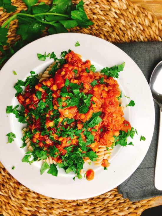 Rezept für vegane Linsen-Bolognese